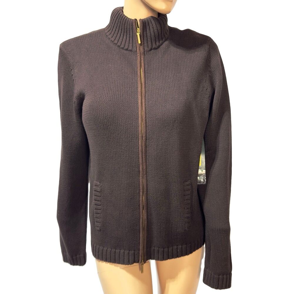 Lauren Ralph Lauren Full Zip Cardigan Sweater Women’s Size XL Brown Pockets NWT